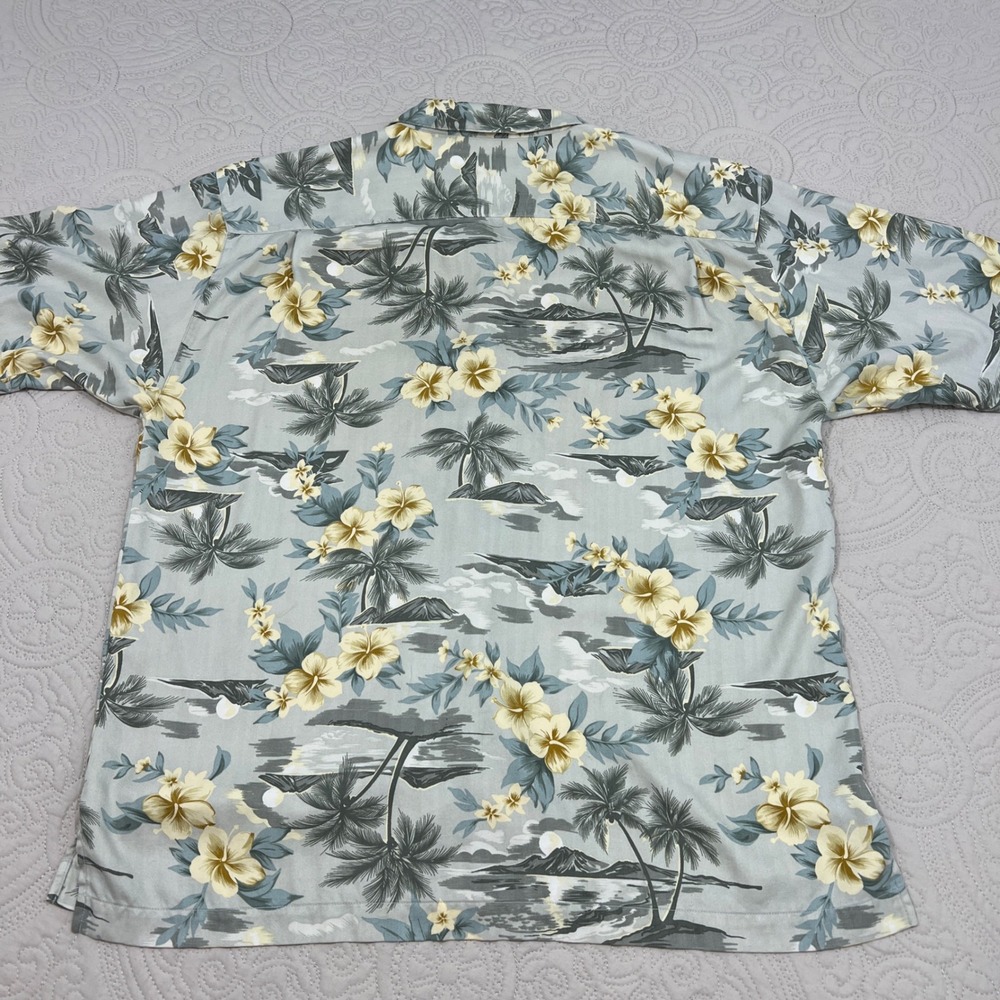 Tommy Bahama Mens Large Silk Hawaiian Shirt Sage Green Tropical Floral Island - Picture 3 of 7
